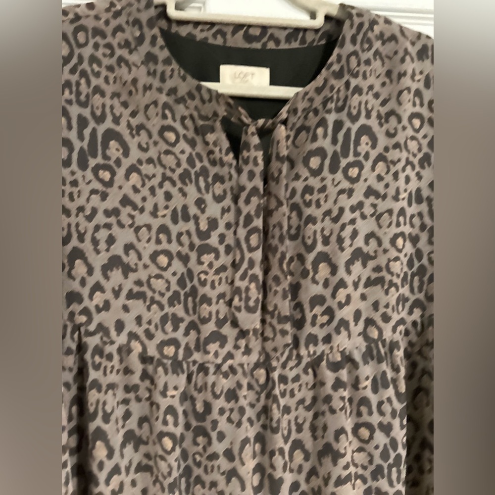 LOFT Tie Neck Animal Print Dress - Picture 3 of 7